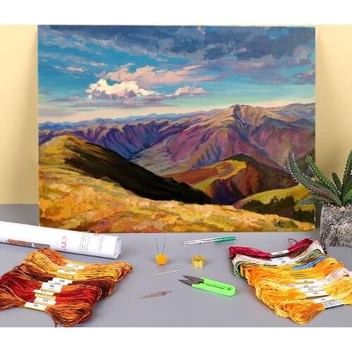 Landscape September. Etude Printed Fabric 11CT Cross Stitch Embroidery Kit DMC Threads Handmade Painting Needlework Needle