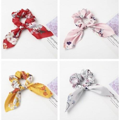 Floral Bow Hair Ties Scrunchies Satin Silk Ponytail Holders Hair Rope Printed Elastic Hair Bands Women Hair Accessories