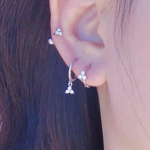 925 sterling silver earring fashion zircon triangle ear ring ear bone ear buckle sweet cute wild trend wild female ear jewelry