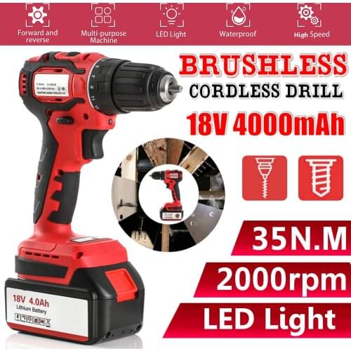 18V Brushless Cordless Electric Drill 35NM Cordless Screwdriver Impact Wrench Power Tools 4000Amh Li Battery Adapt to Makita