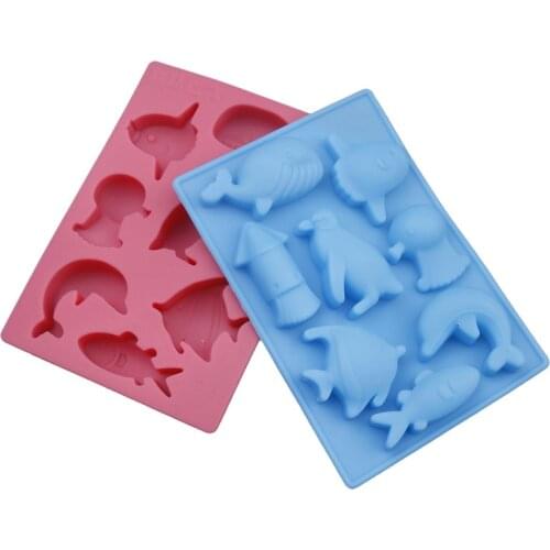 8 Hole Dolphin Fish Penguin Shape Silicone Chocolate Mold Cute Animals Cake Mould Fondant Tools Ocean World E125