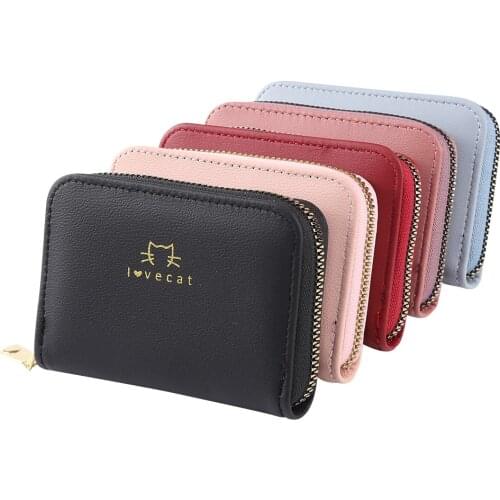 Cute Cartoon Cat Print Women Wallet Multi-Slots ID Credit Card Holder Soft Pu Leather Pocket Organizer Money Coin Bag Purses