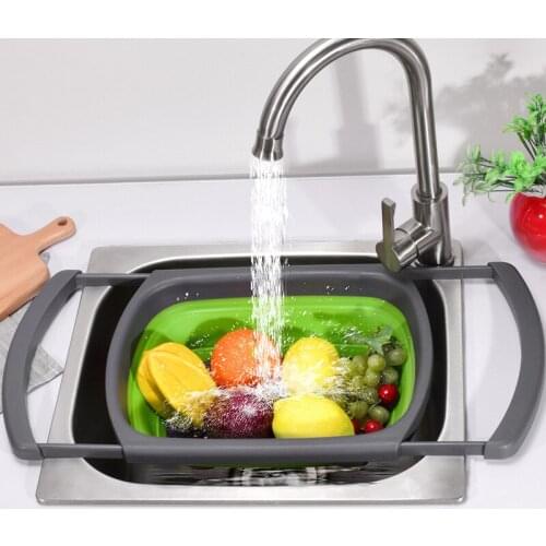 Folding Drain Basket-Green Red Circle Drain Basket Telescopic Folding Brasket 1 Piece Rubber-Plastic Fruit