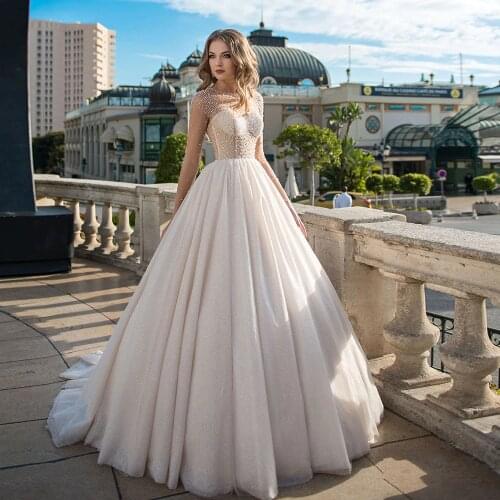Custom MADE Long Sleeve Wedding Dresses Elegant Vestido De Casamento O-neck Open Back See Through Shiny Wedding Gowns Brautkleid