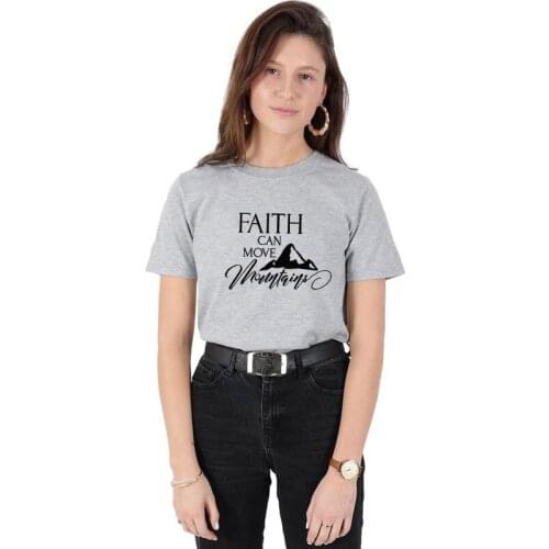 Faith Can Move Mountains T-shirt Hipster Womens Faith Over Fear Christian Tshirt Aesthetic Slogan Graphic Tee Top Drop Shipping