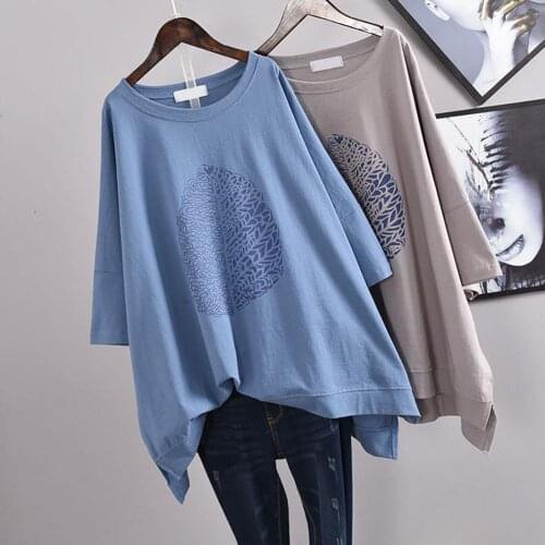 Women Casual 3/4 Sleeve O Neck Leaf Print High Low Hem Loose T-shirt Top Blouse