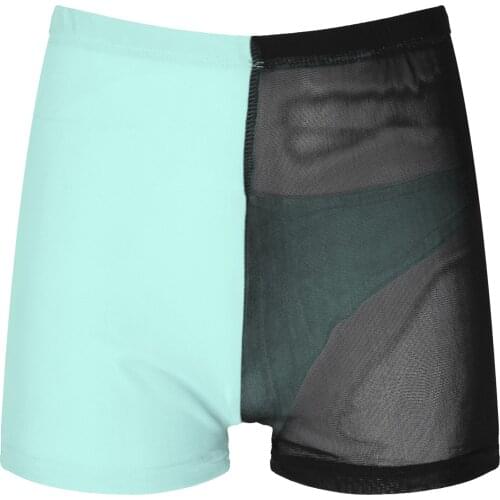 Womens High Waist Color Block Panties Exotic Lingerie Underpants Elastic Waistband Boyshorts See-through Mesh Patchwork Shorts