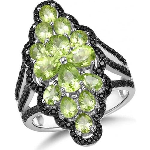 GZ ZONGFA rings natural Peridot Black Spinel Gem rings Handmade fine Jewelry Women 925 Sterling Silver Ring