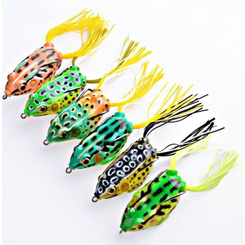 1 Pcs 6cm 14g Frog Lure Soft Tube Bait Plastic Fishing Lure with Fishing Hooks Topwater Ray Frog Artificial 3D Eyes