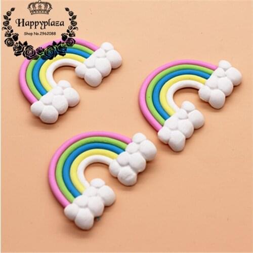 10pcs Flat Back Clay Cabochon Kawaii Miniature Rainbow DIY Flatback Scrapbooking Embellishment Crafts,35*50mm