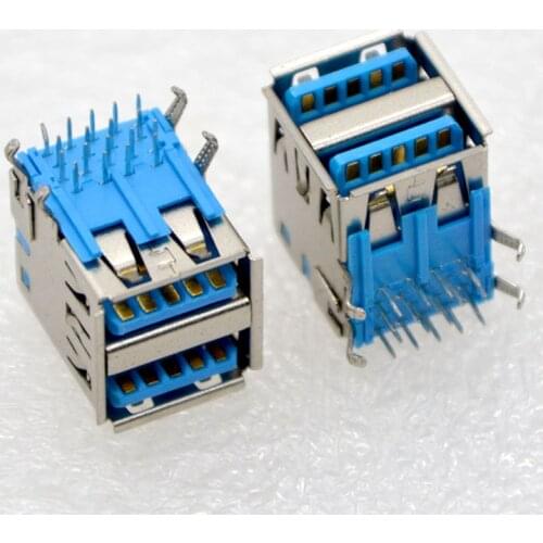 GONGFENG 100PCS NEW Hot SELL Connector USB3.0 Socket Type A base 90 degree PCB Double USB Female interface Special Wholesale