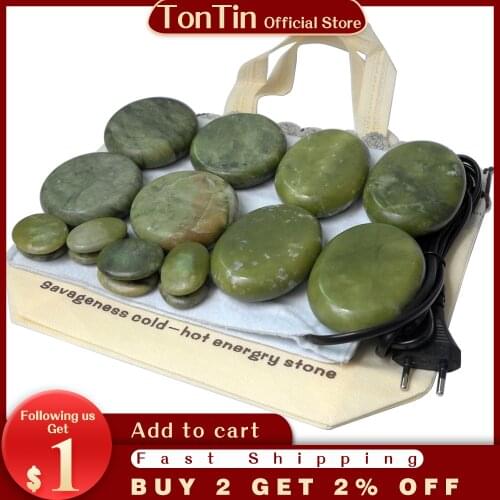 16pcs/set Natural Energy massage stone set hot spa rock green jade stone 16pcs with heater bag