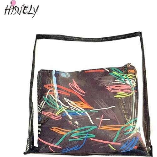 2 Style Transparent Composite Bags Teenager Girls Beach Bag Women Jelly Bag New Sweet Lady Shoulder Bag Transparent Handbag