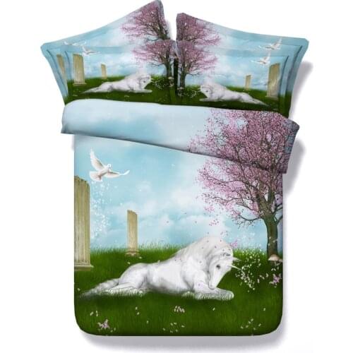 3pcs animal bed set white unicorn bedding full queen size polar bear duvet cover set single bed linens fox wolf quilt covers 3d