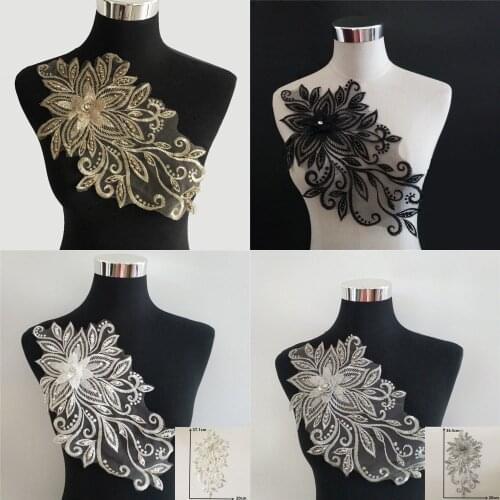 Multiple colour 3D flower Embroidery ABS pearl Lace collar craft materials DIY Rhinestone Sewing Lace fabric Dress Accessories