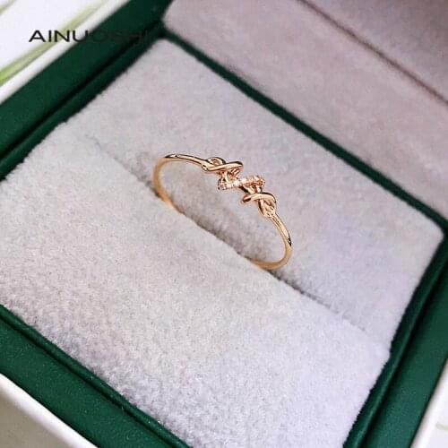 AINUOSHI Handmade18K Gold 0.015ct Round Cut Real Natural Diamond Wedding Engagement for Women Unique Thin Pave Ring Fine Jewelry
