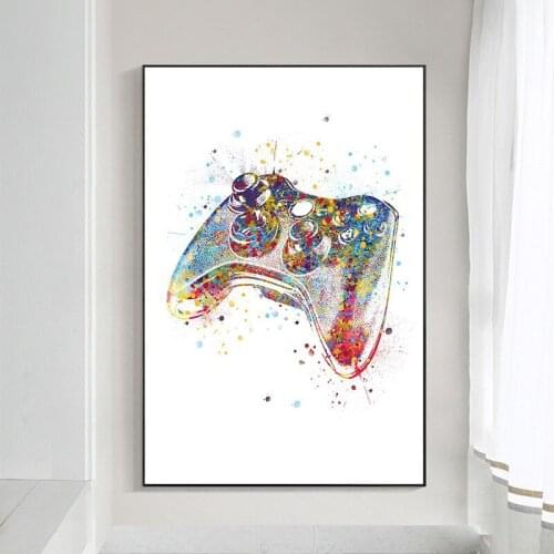 Watercolor Black and White Game Handle Canvas Painting Wall Art Living Room Decoration Teen Room Decor Paintings for Interior