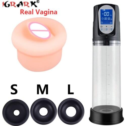 Automatic Penis Pump Penis Extender Male Penis Enlargement Real Vagina Cock Rings USB Vacuum Pump Sex Toys for Men 18+ Adults