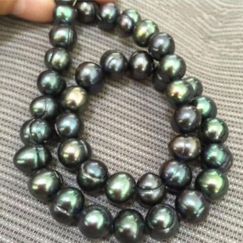 Baroque 18" 10-11 MM AAA SOUTH SEA Black green PEARL NECKLACE 14K GOLD CLASP