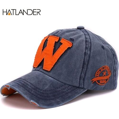 Hatlander cotton letter W Baseball Cap retro outdoor sports caps women bone gorras curved fitted washed vintage dad hats for men