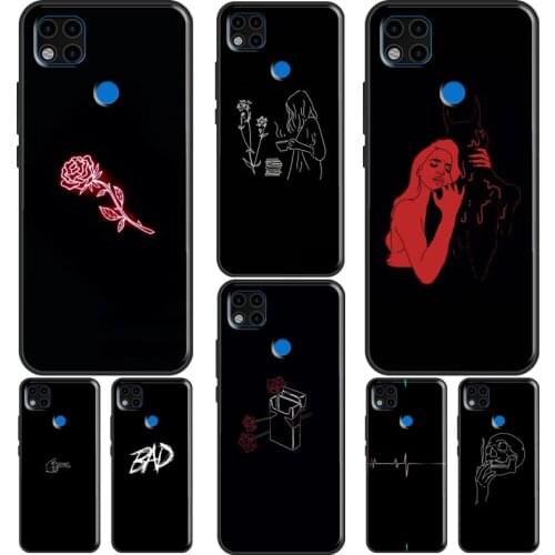 Black Outline Aesthetic Phone Case For Xiaomi Redmi Note 10 Pro 8T 9S 8 9 Pro Cover For Redmi 9 9T 9A 9C 7A 8A K40