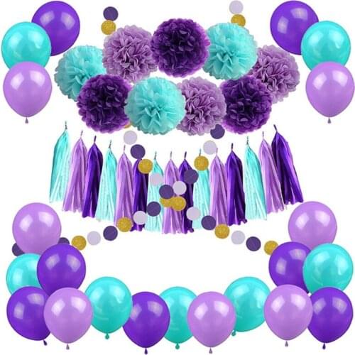 Artificial Paper Flower Pompoms Decor Birthday Latex Balloons Decoration Mermaid Party Baby Shower Boy Girl Favors
