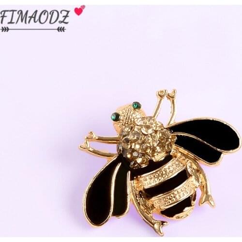 FIMAODZ Retro Bee Brooches Crystal Metal Insect High Quality Banquet Party Decorate Badge Pin For Men Women