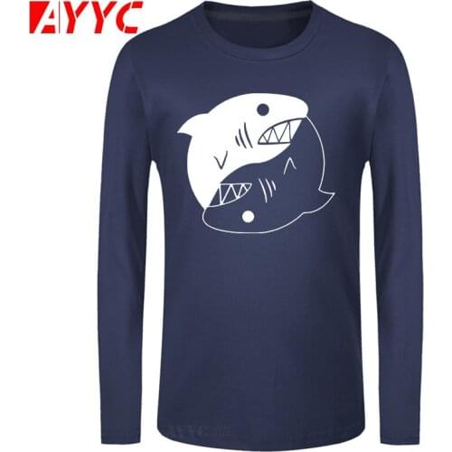 AYYC long sleeve tee Boutique T-shirt New Funny Yin Yang Shark Fish T Shirts Tai Chi style 16 Colors Cotton Tshirt Hip Hop