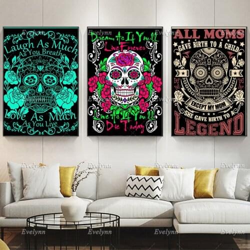 Sugar Skull PosterDream As If You Will Live Forever Live As If You Will Die Today Home Decor Prints Wall Art Canvas Unique Gift
