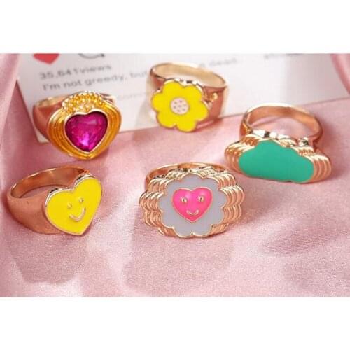 Colorful Love Heart Ring for Women Girl Opening Index Finger Accessories Fashion Friendship Engagement Wedding Rings AM3147