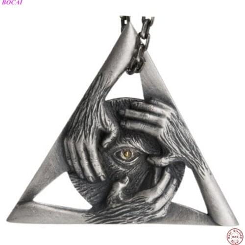 BOCAI solide S999 Sterling silver pendant personality trend mens and womens Gods all vision Retro Thai silver craft pendant