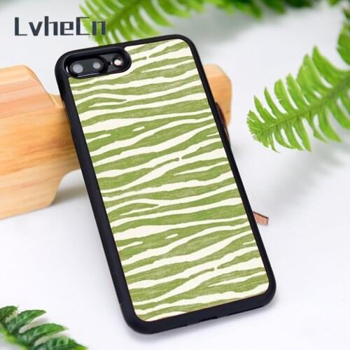 LvheCn Silicone Rubber Phone Case Cover for iPhone 6 6S 7 8 Plus X XS XR 11 12 Mini Pro Max Green Zebra Print