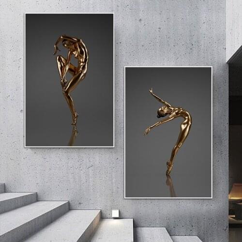 Metal Figure Statue Art Canvas Painting Dancing Girl Abstract Poster and Prints Wall Pictures Modern Living Room Home Decoration