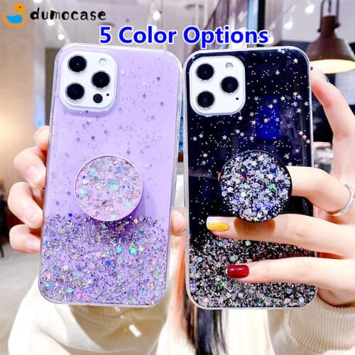 Cute Bling Glitter Soft Clear Case For IPhone 12 Pro Max Mini 11 Pro Xs Max XR X 6s 7 8 Plus KickStand Holder Socket Back Cover