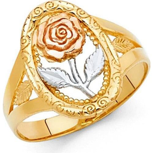 Trendy Two-tone Engagement Rings for Women Rose Flower Carving Pattern Wedding Party Female Rings JewelryHand Accessories