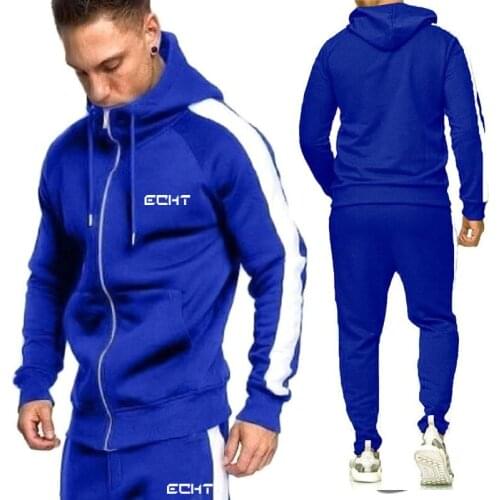 Mens Sports Hooded Sweatshirt Suits Casual Printed Long Sleeve Cardigan Hoodies Spring/Fall/Winter Sports Coat with Trousers