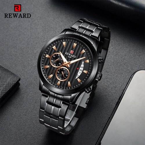 REWARD2021 new fashion mens watch stainless steel top brand luxury waterproof sports chronograph quartz mens Relogio Masculino
