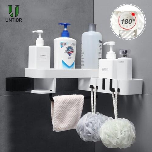 UNTIOR Wall Mounted Bathroom Shelf Home Kitchen Free Punching Storage Rack Creative 90 Degree Rotation Bathroom Accessories Set