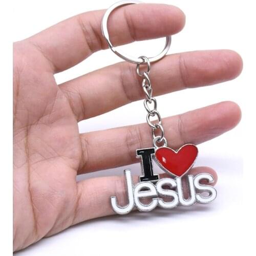 New "I Love Jesus" Dripping Oil Keychains Creative Keyholder Christian Commemorative Gifts