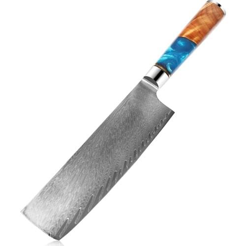 NANHAIONE 7“Chefs Nakiri Knife 67 Layers Japanese Damascus Steel Damascus Chef Knife 8 Inch Damascus Kitchen Knife Resin Handle