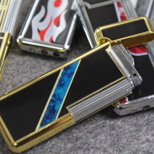 Flip Side Grinding Wheel Sanding Portable Jet Gas Inflated Butane Oil Metal Lighter Random Color