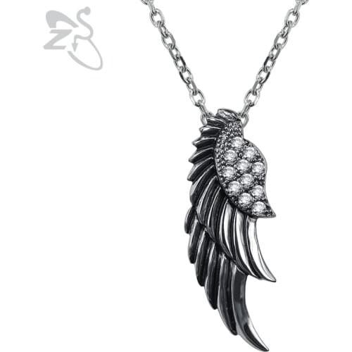 ZS 316L Stainless Steel Wing Pendant Necklace Vintage Hip Hop Jewelry Mens Punk Style Necklace Biker Accessories Gifts 2018