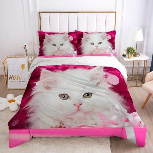 3D Pet Cats Pink Duvet Cover Set Bedding Sets Comforther Cases Quilt Covers Pillow shams Queen Full Twin Single Size Bed Linen