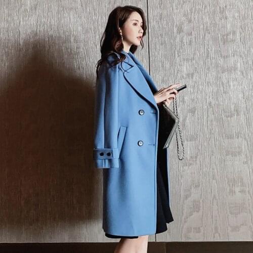 S-2xl Autumn Winter Slim Wool Overcoat Long Overcoat Female 2020 Double-breasted Woolen Coat Women Winter Plus Size