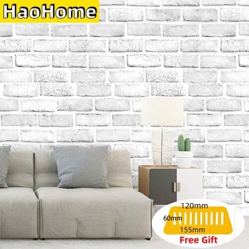 HaoHome White/Grey Peel and Stick Faux Brick Wallpaper Self Adhesive Contact Paper Bathroom Decorative Wallcoverings