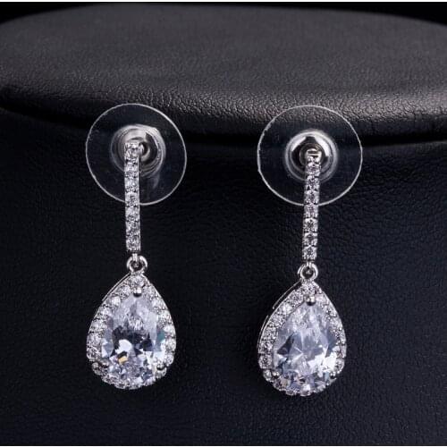 Bridal White Cubic Zircon Teardrop Earrings Long Dangle Large Earring Wedding Jewelry For Bridesmaid