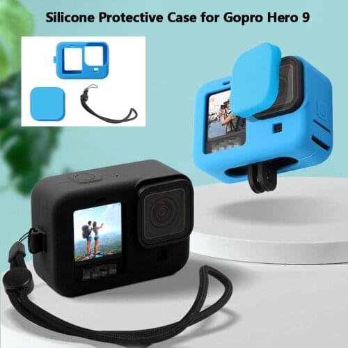 Silicone Case for Gopro Hero 9 Camera Sleeve Lens Cap Cover Anti-lost Rope Scratchproof Protective Frame Case Shell Accessories