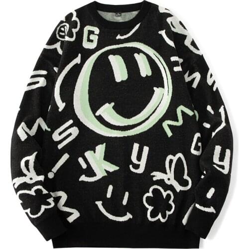 Mens sweatshirts mens hip hop loose Harajuku style sweater retro couple sweater mens casual pullover men winter sweater