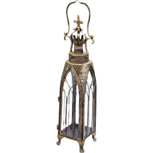 Retro Iron Art Hollow out Moroccan Candlestick Storm Light Courtyard Balcony Garden Floor Ornaments Gardening Decorations