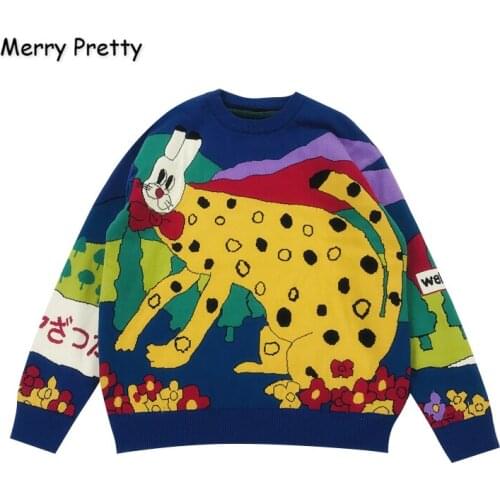 XUANHAO Womens Cartoon Embroidery Harajuku Cute Knitted Sweaters 2019 Winter Thick Warm Jacquard Sweater Knit Pullovers